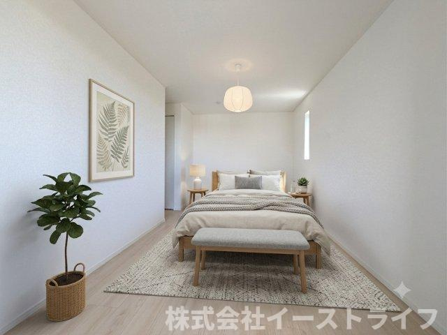 【新築戸建】　いわき市小名浜第10　全5棟の寝室|同社施工写真の寝室に家具を配置したイメージ画像です
※本画像はCGで作成しており、実際に現地に 家具は置かれておりません。また、価格に 家具は含まれておりません。