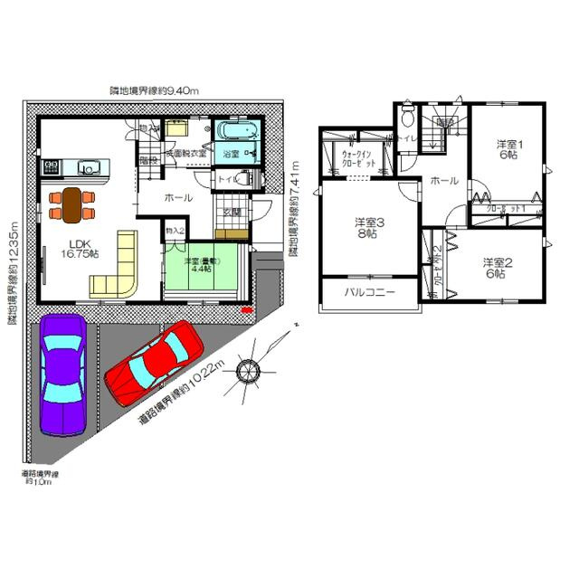 【トーヨーホーム売主/建売】守山区弁天が丘 Ｃ分譲の間取り|LDK+洋室(畳敷)+洋室1・2・3+WIC