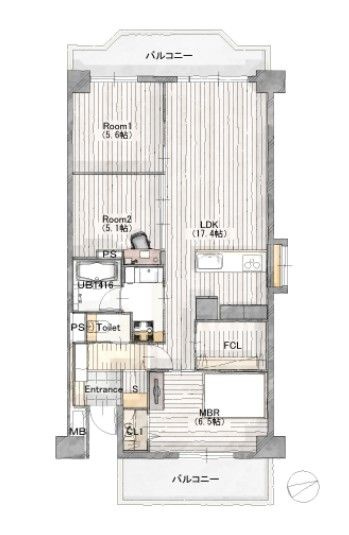【間取り】 | 日商岩井リバーサイドマンションB棟☆仲介手数料無料☆