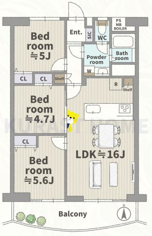 深草西浦住宅　3階の間取り