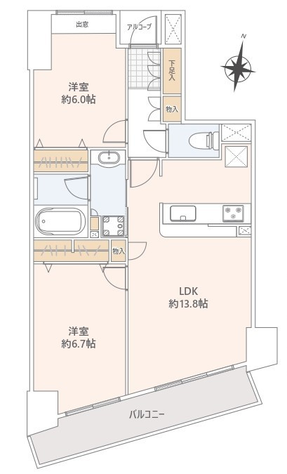ベルヴィータ小岩（10階部分）／仲介手数料無料／内装新規フルリノベーションの間取り