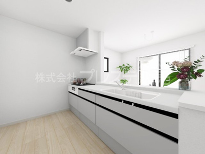 【キッチン】 | 奈良市東登美ヶ丘４丁目の新築一戸建 全２区画 | １号地キッチン完成イメージ／人気の対面キッチン♪