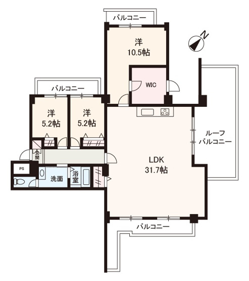 【間取り】 | セントラル朝日が丘 | 31.7帖の広々LDKが魅力！最上階×角部屋！3LDKリフォーム物件。内覧をご希望の際はお気軽にお電話ください。