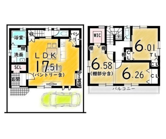 寺本5丁目の参考プラン|参考プラン2階建
建物価格：1899万円
建物面積：88.63㎡