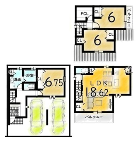 寺本5丁目の参考プラン|参考プラン3階建て
建物価格：2199万円
建物面積：98.63㎡