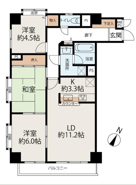 ライオンズマンション稲荷山公園　中古マンション　2階の間取り