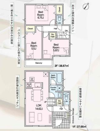 蓮田市緑町第4　新築一戸建て　クレイドルガーデンの間取り|家具が合わせやすい全室洋室のコーディネート自在な間取り♪