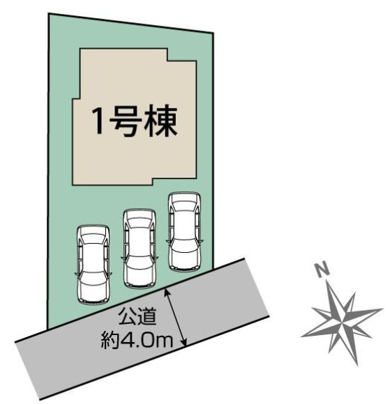 ブルーミングガーデン前橋市下新田町　１号棟の区画図|駐車場３台ご用意しています！来客時も重宝します♪
並列駐車なので、車の出し入れもしやすいですよ！