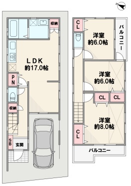 伊丹市西野　中古一戸建ての間取り