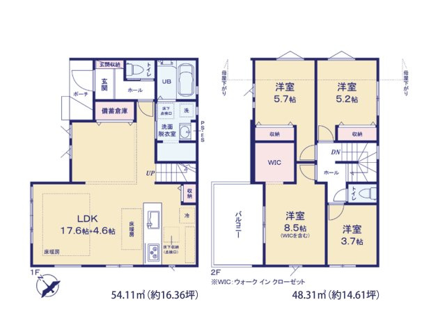福岡市早良区次郎丸3丁目第4-2棟（2号棟）　の間取り|全居室収納付きで便利です。