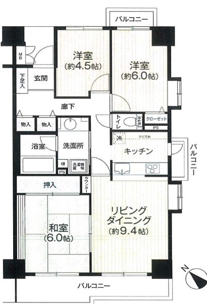ハイツ狭山　中古マンション　7階の間取り