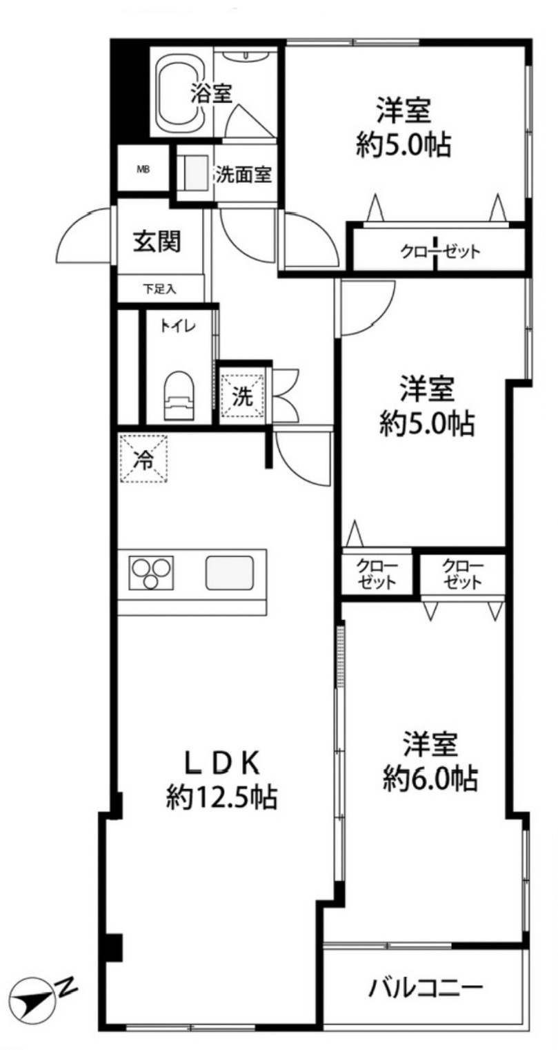 田園調布コーポラスの間取り|居住性を重視した、使い勝手の良い間取り図。各居室の配置やスムーズな生活動線が計算されており、家具のレイアウトもしやすい実用的な設計が魅力の住まいです。