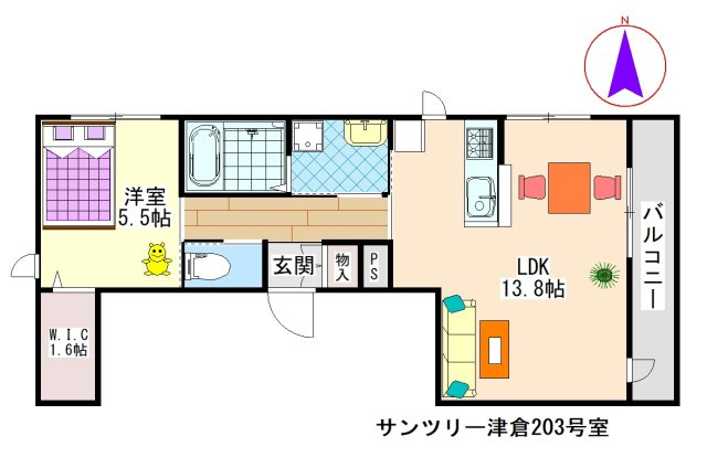 サンツリー津倉の間取り|サンツリー津倉203号室