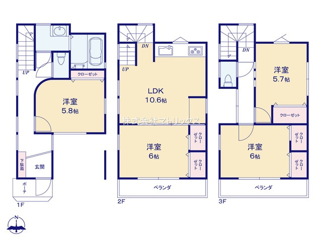 板橋区栄町　2012年築　車庫付リフォーム住宅の間取り|4LDK　土地面積60.94m2　建物面積97.41m2