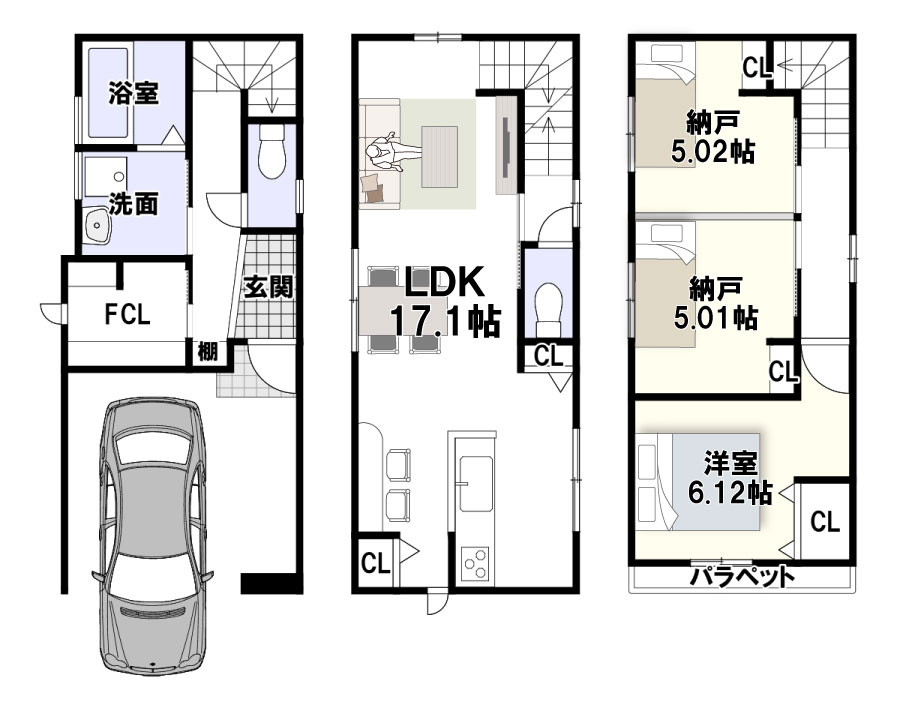鳴尾町2丁目　建築条件付土地の区画図|新築参考プラン/建物面積97.51ｍ、建物金額1949万円
