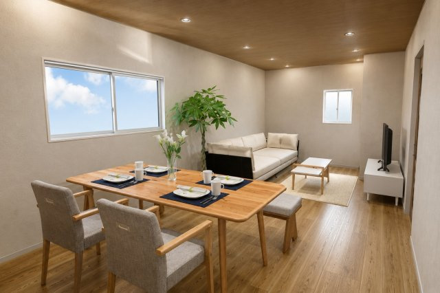 鳴尾町2丁目　建築条件付土地の完成予想図|―LDK17.7帖パース― 新築参考プラン/建物面積97.51ｍ、建物金額1949万円
