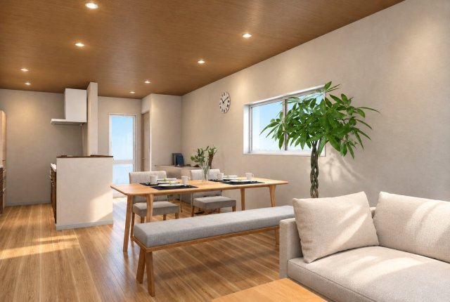 鳴尾町2丁目　建築条件付土地の完成予想図|―LDK17.7帖パース― 新築参考プラン/建物面積97.51ｍ、建物金額2099万円