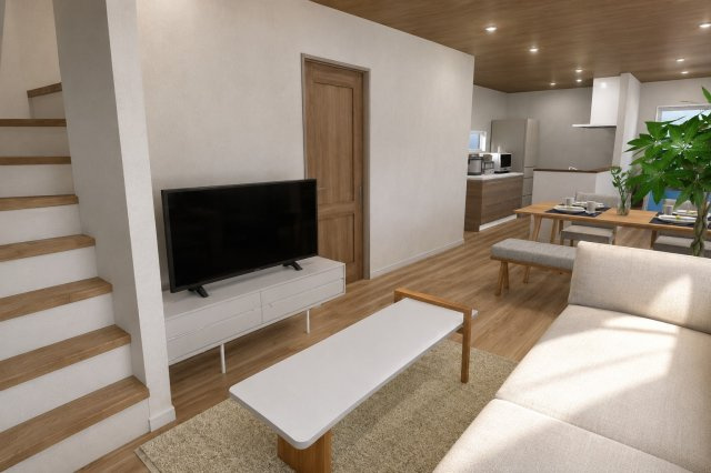 鳴尾町2丁目　建築条件付土地の完成予想図|―LDK17.7帖パース― 新築参考プラン/建物面積97.51ｍ、建物金額1949万円