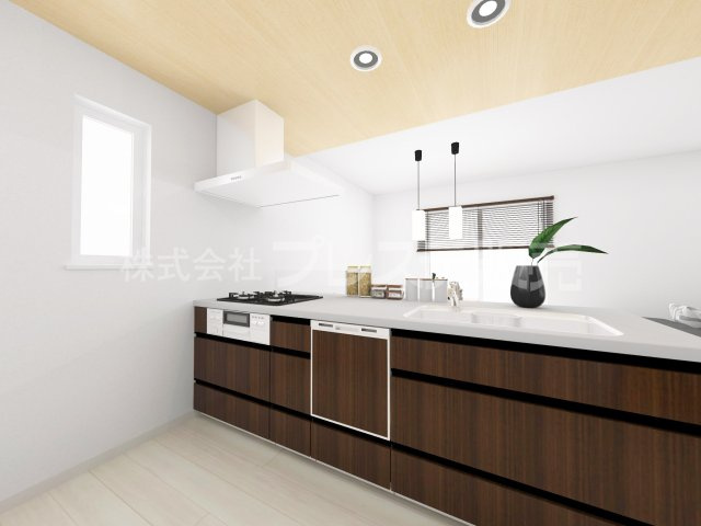 生駒市あすか台の新築一戸建のキッチン|キッチン完成イメージ／人気の対面キッチン♪食器洗い乾燥機＆浄水器を標準装備！