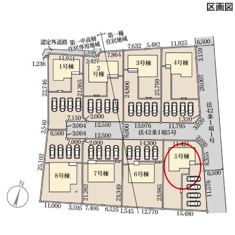 リーブルガーデンS第18渋川金井　5号棟の区画図|駐車場４台ご用意しています！来客時も重宝します♪
並列駐車なので、車の出し入れもしやすいですよ！