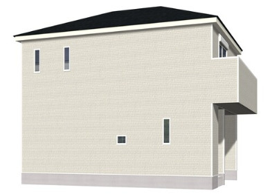「ガレージハウス」高知市城見町第1　1号棟新築一戸建ての外観パース|完成予想パース｜裏手側もすっきりとした、飽きのこないシンプルデザイン。