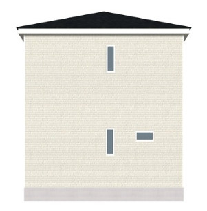 「ガレージハウス」高知市城見町第1　1号棟新築一戸建ての外観パース|シンプルなフォルムで街並みに調和する背面デザイン。