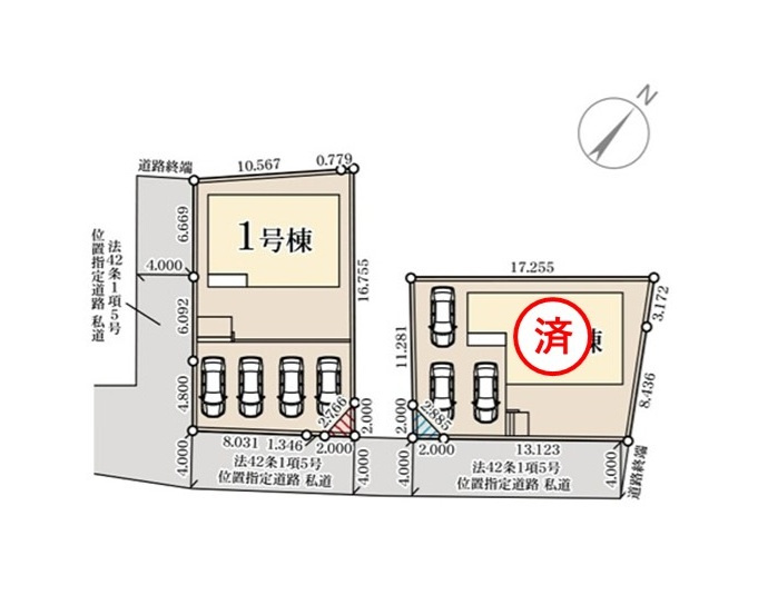 リーブルガーデン  日立市滑川本町　4期　1の区画図|前面道路幅4.0メートル。開放的な角地。並列駐車可能です。