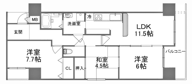 【間取り】 | リバーヌ桂 | 専有面積66.74㎡