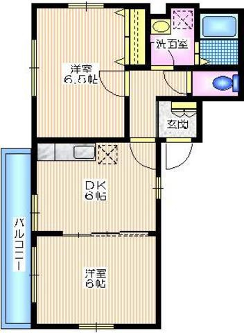 パルコート１８の間取り|南西向き角部屋２面採光　使いやすい振り分け式タイプの２ＤＫ