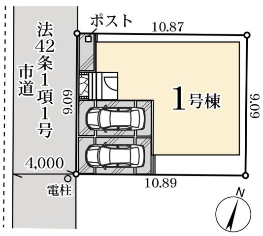 三郷市寄巻　新築戸建　全1棟の区画図|カースペース並列2台駐車可能