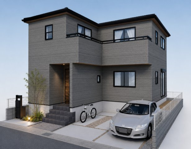 三郷市寄巻　新築戸建　全1棟の外観パース|完成予想図にCGによる画像処理を行っています。実際とは多少異なる場合がございます。