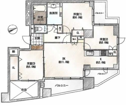 ヒルズ船堀（2階部分）／仲介手数料無料／新規フルリノベーションの間取り