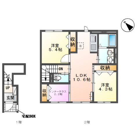 坂戸市大字石井　アパートⅢ期新築工事の間取り