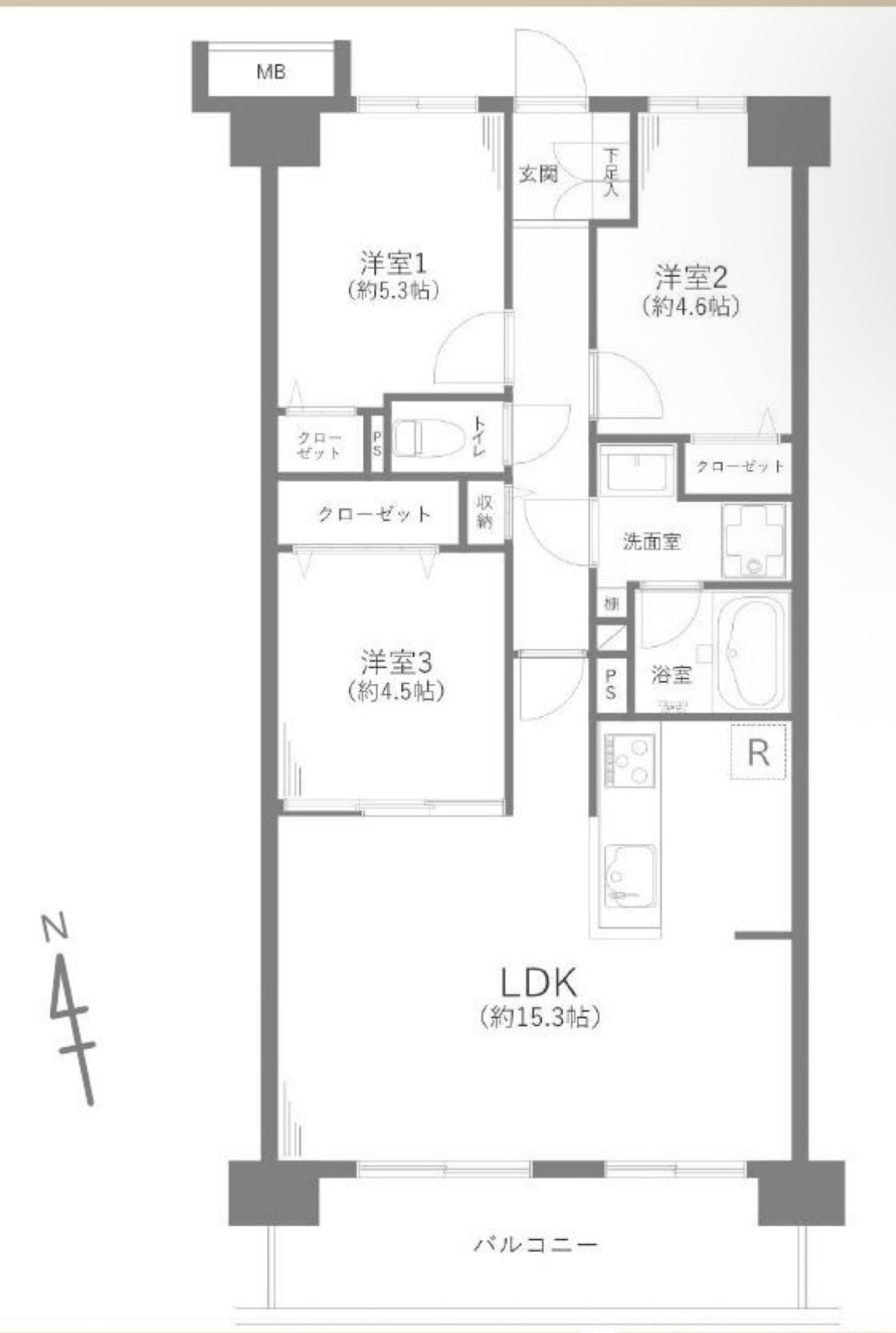 コスモ朝霞台の間取り|3LDK 専有面積65.55m2 バルコニー面積9.10m2