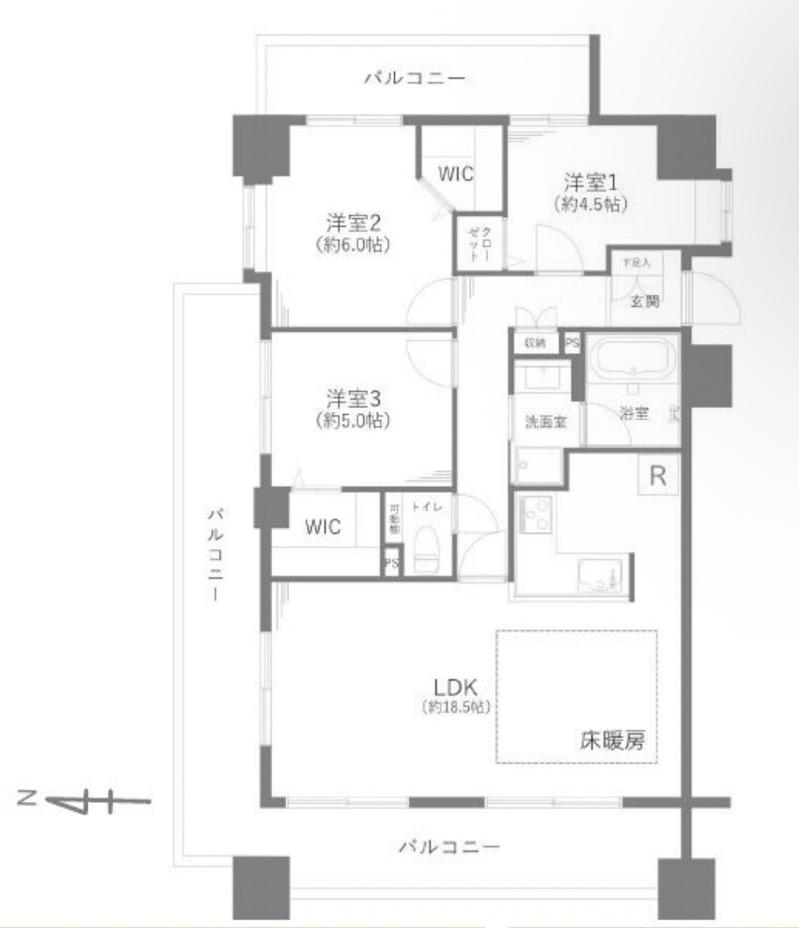 レーベンハイム・フォレチッタガーデンの間取り|3LDK 専有面積76.97m2 バルコニー面積35.52m2