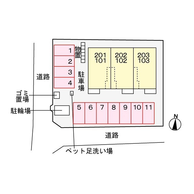各務原市鵜沼三ツ池町２丁目のアパートの駐車場