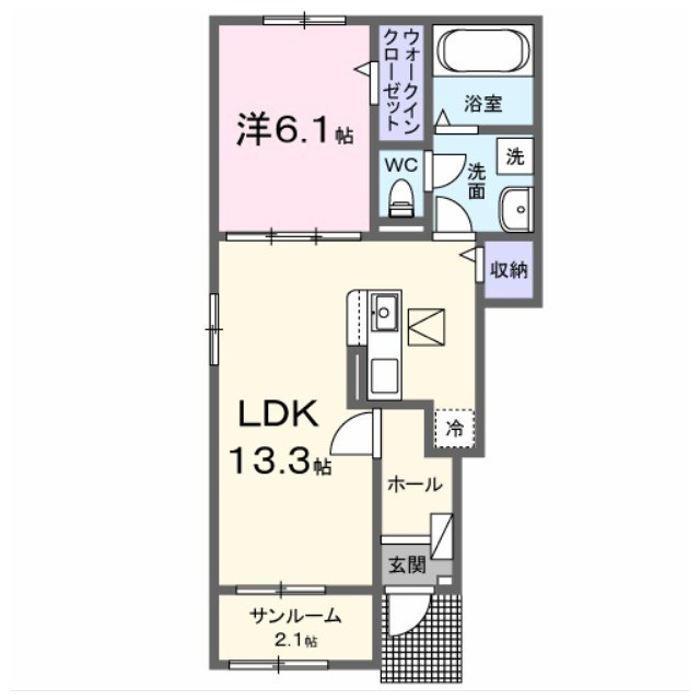 各務原市鵜沼三ツ池町２丁目のアパートの間取り