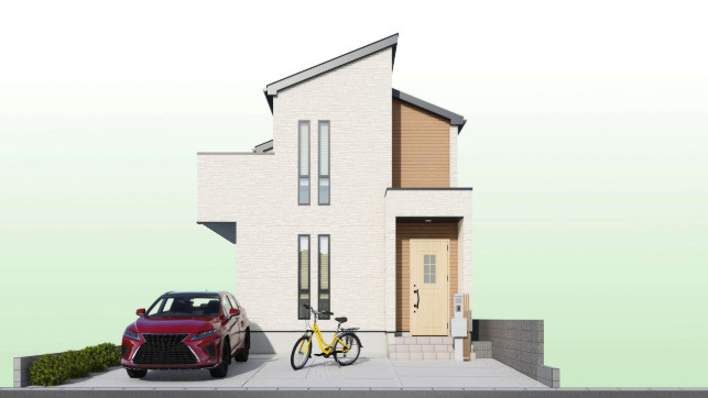 「全居室南向き」高知市神田8期1棟　新築一戸建ての外観パース|デザイン性×機能性！スタイリッシュな新築デザイン住宅☆