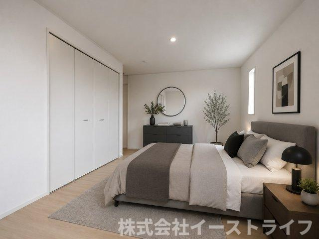 【新築戸建】　いわき市小名浜岡小名第4　全2棟の寝室|同社施工の寝室に家具を配置したイメージ画像です。
※本画像はCGで作成しており、実際に現地に 家具は置かれておりません。また、価格に 家具は含まれておりません。