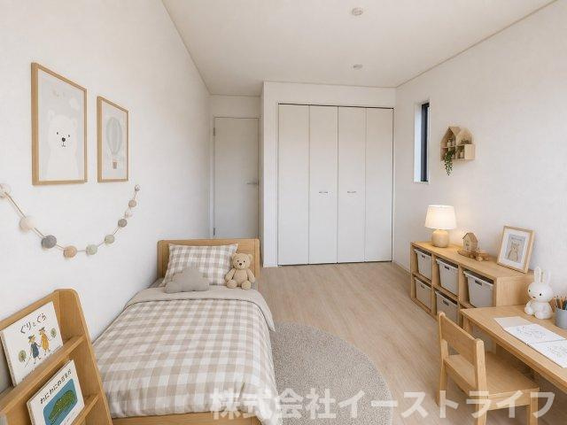 【新築戸建】　いわき市小名浜岡小名第4　全2棟の子供部屋|同社施工写真　家具などのインテリアともマッチしておしゃれ感が出しやすく、身の回りの整理がしやすいのも洋室の魅力です◎