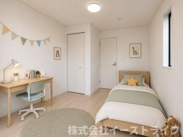 【新築戸建】　いわき市小名浜岡小名第4　全2棟の子供部屋|同社施工の子供部屋に家具を配置したイメージ画像です。
※本画像はCGで作成しており、実際に現地に 家具は置かれておりません。また、価格に 家具は含まれておりません。