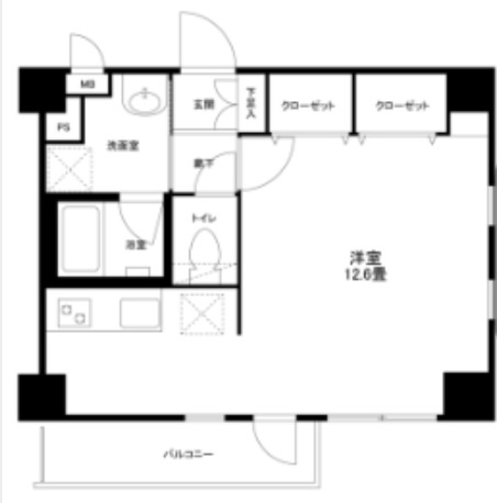 siffletarbre(シフレアーブルの間取り|間取り　角部屋の1R広々12.6帖クローゼット大きめ！