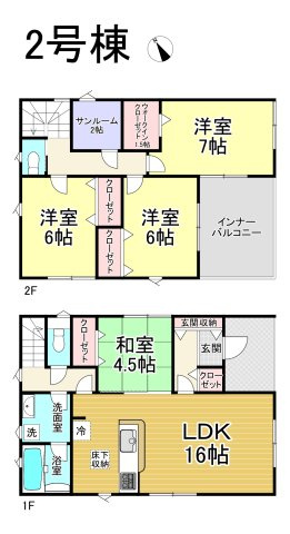 【同施工物件ご案内可能】西境町蒲生池　全3棟の間取り|【2号棟】3690万円、4LDK+S、土地面積337.92m2、建物面積108.54m2