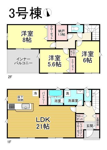 【同施工物件ご案内可能】刈谷市西境町蒲生池　全3棟の間取り|【3号棟】3790万円、3LDK+S、土地面積386.5㎡、建物面積110.16㎡