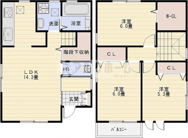 国分本町3丁目3LDK一戸建ての間取り|3LDK　オール洋室　ウォークインクローゼット