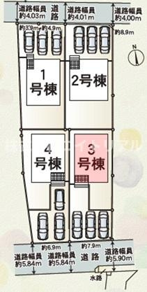 美濃加茂市古井町下古井　第3　新築戸建　全4棟の区画図