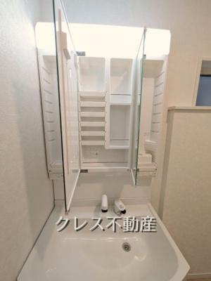 【独立洗面台】 | さいたま市見沼区大谷 | 置きたいものがたくさんある洗面所。収納たっぷりの三面鏡はうれしいですね！