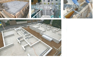 【設備】 | さいたま市見沼区大谷 | より丈夫な基礎を築くために、上部構造と等しい床面積を持つ基礎スラブによって、建物の荷重を地壁に伝える「ベタ基礎」工法を採用しています。