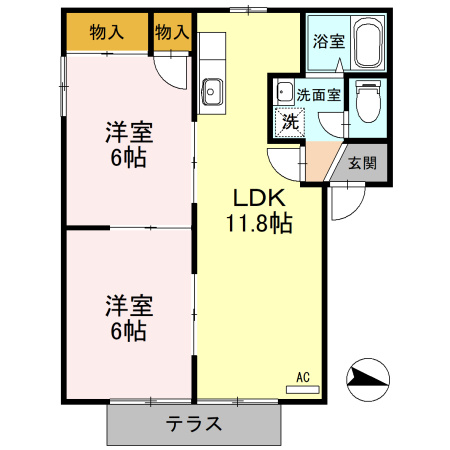 パティオ渕町　B棟の間取り