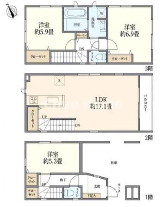 荒川区東尾久1丁目中古住宅の間取り|南東道路につきまして日当たり・通風良好。空室ですのでいつでも内覧が可能です。
